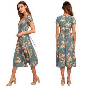 Lulu's Floral Midi Dress in Blue and Orange